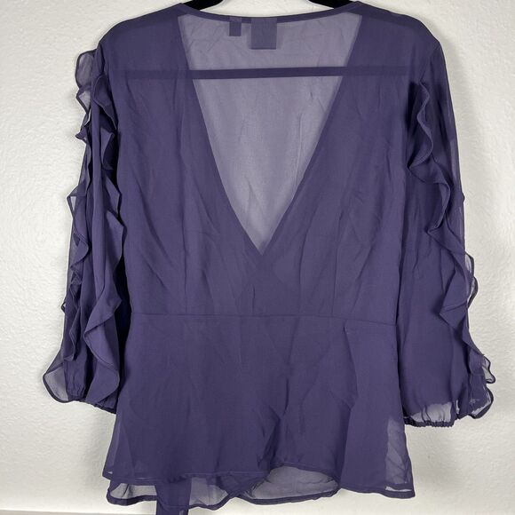 Boho Blouse Womens Large Purple Sheer Feminine Coquette Fairy Ruffle Sleeve - Picture 5 of 10